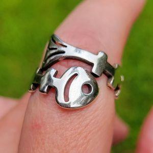 Fishbone Cartoon 925 Silver One Size Fits All Ring